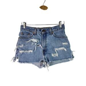 Levi's 512 Slim‎ Fit Junior Size S Blue Destroyed Cut Off Denim Shorts *